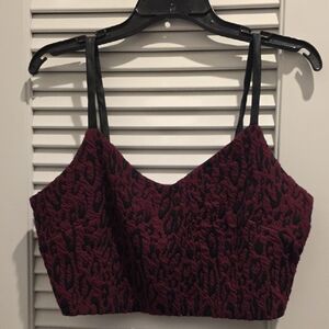 Express Burgundy and Black Patterned Crop Top